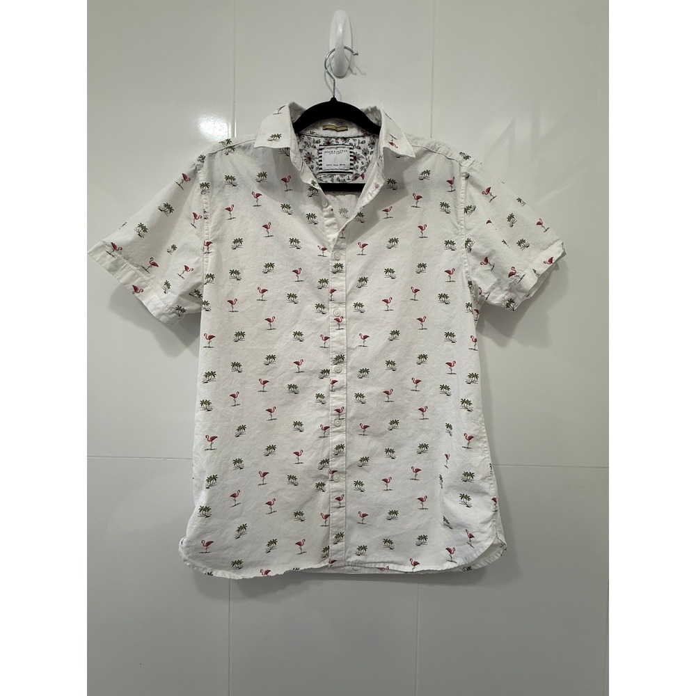 Denim & Flower Ricky Singh Flamingo Palm Tree Shirt Men's M Tropical Button Up